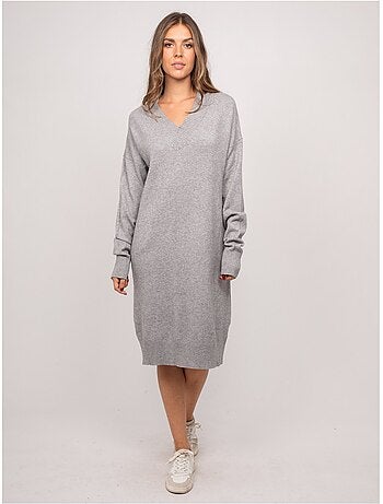 Vestido jersey largo de punto suave con cuello de pico iberna