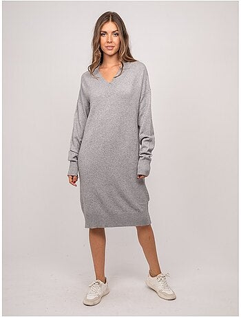 Vestido jersey largo de punto suave con cuello de pico iberna
