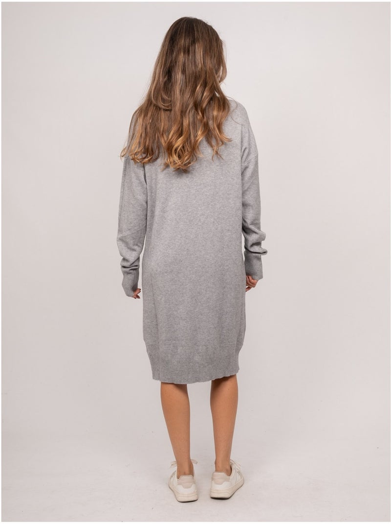Vestido jersey largo de punto suave con cuello de pico iberna Gris - Kiabi