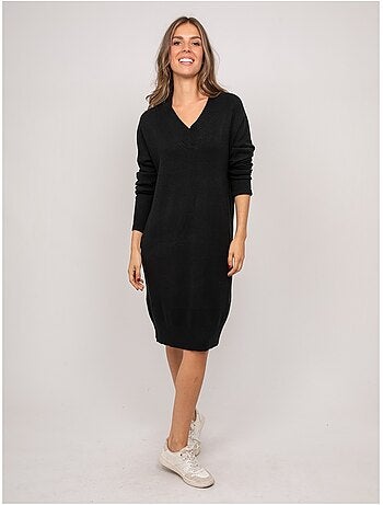 Vestido jersey largo de punto suave con cuello de pico iberna
