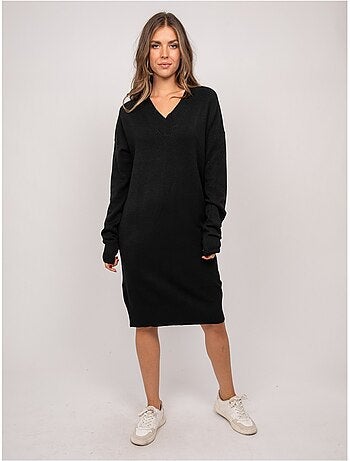 Vestido jersey largo de punto suave con cuello de pico iberna