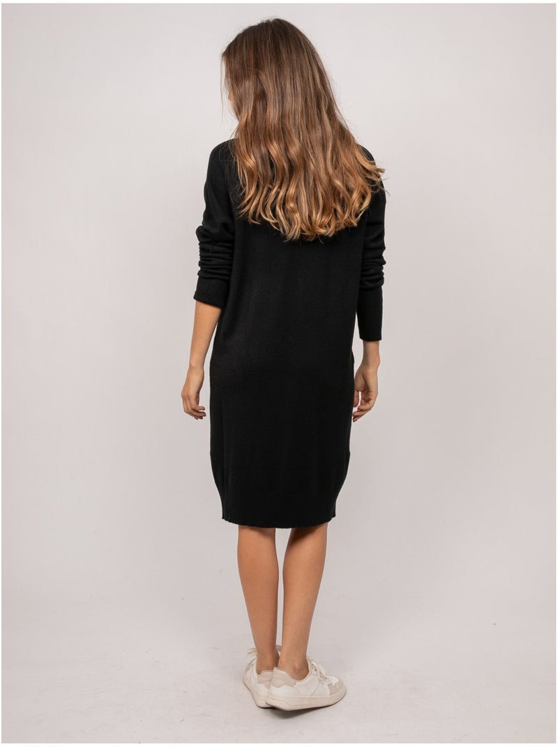 Vestido jersey largo de punto suave con cuello de pico iberna Negro - Kiabi