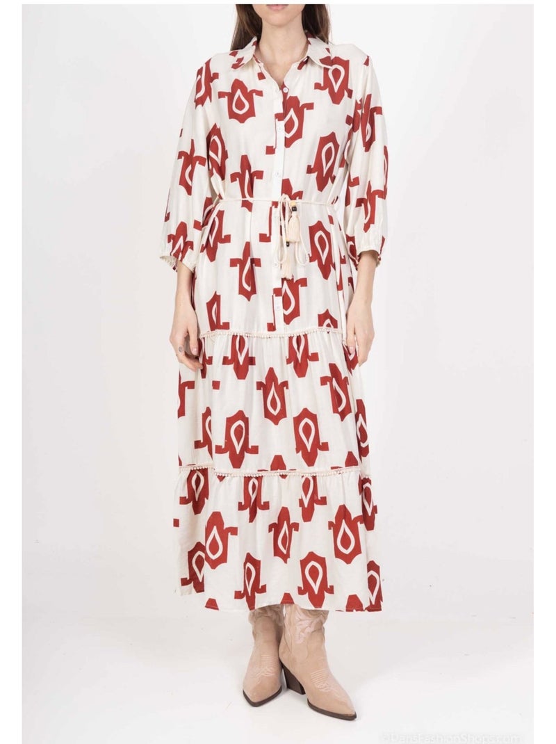 Vestido Kebello Blanco Rojo - Kiabi