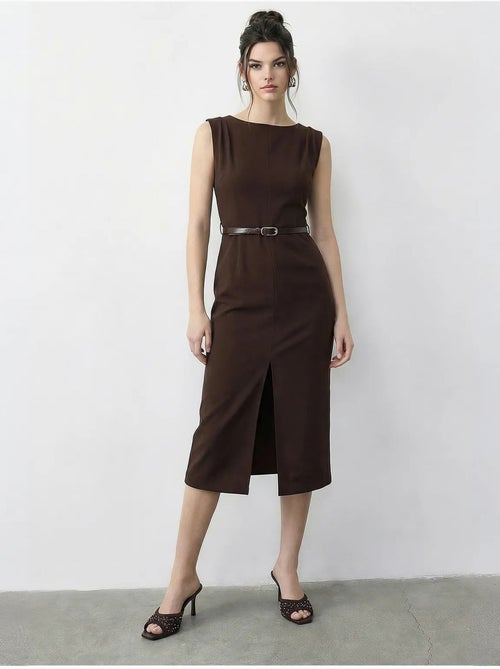 Vestido lápiz midi con cinturón y escote barco de lucci - Kiabi Vestido lápiz midi con cinturón y escote barco de lucci - Kiabi