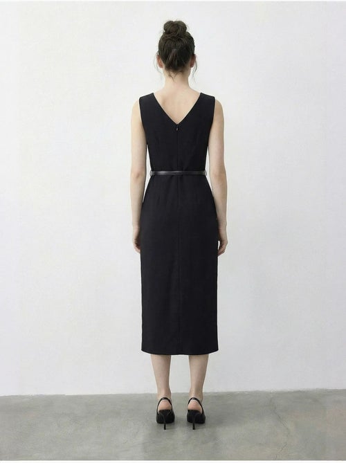 Vestido lápiz midi con cinturón y escote barco de lucci - Kiabi