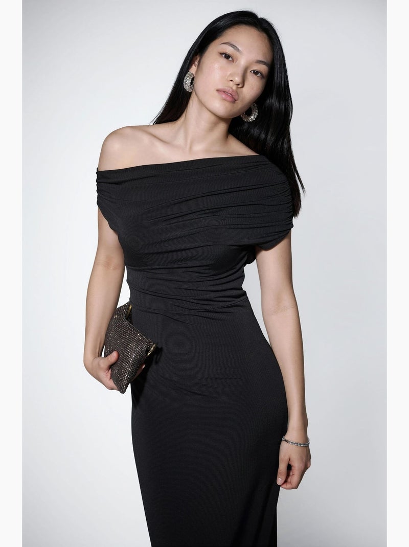 Vestido largo ajustado con cuello asimétrico hiccup Negro - Kiabi