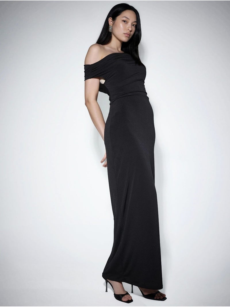 Vestido largo ajustado con cuello asimétrico Negro - Kiabi