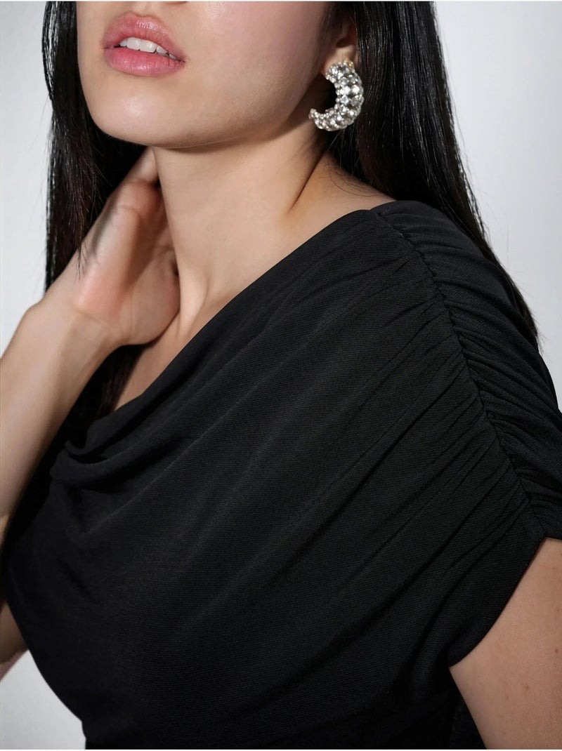 Vestido largo ajustado con cuello asimétrico Negro - Kiabi