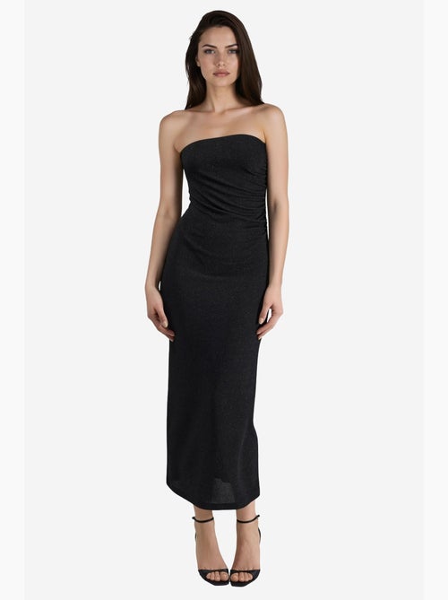 Vestido largo ajustado con cuello barco brillante de busem - Kiabi