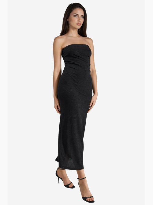 Vestido largo ajustado con cuello barco brillante de busem - Kiabi