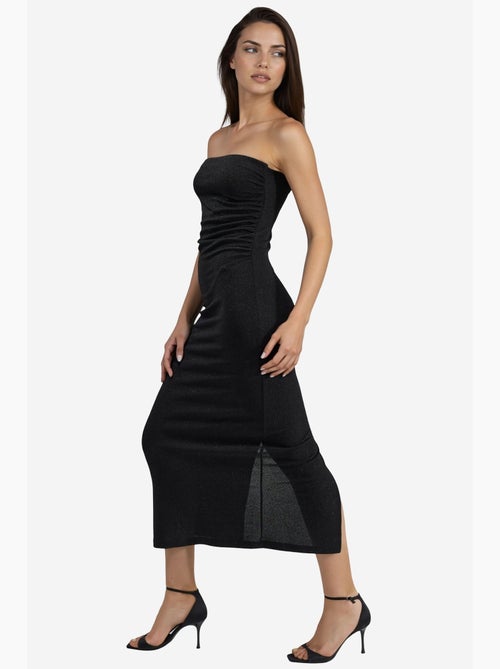 Vestido largo ajustado con cuello barco brillante de busem - Kiabi