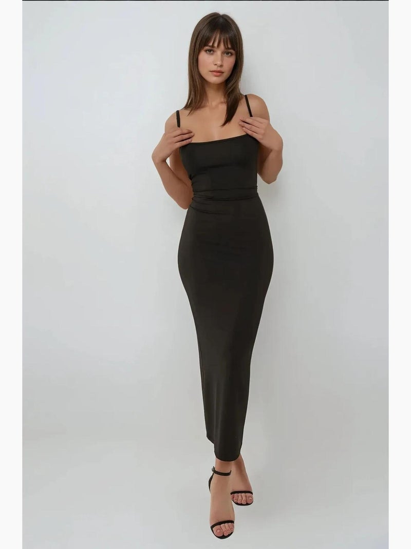 Vestido largo ajustado con cuello cuadrado hiccup Negro - Kiabi