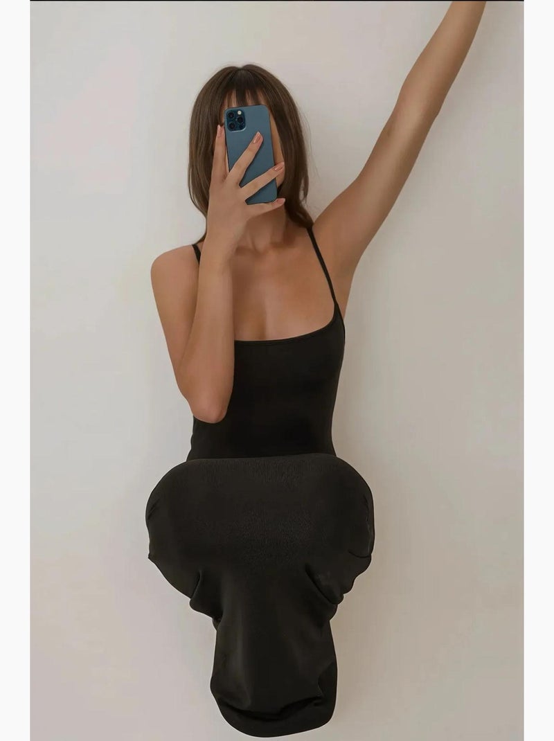 Vestido largo ajustado con cuello cuadrado hiccup Negro - Kiabi