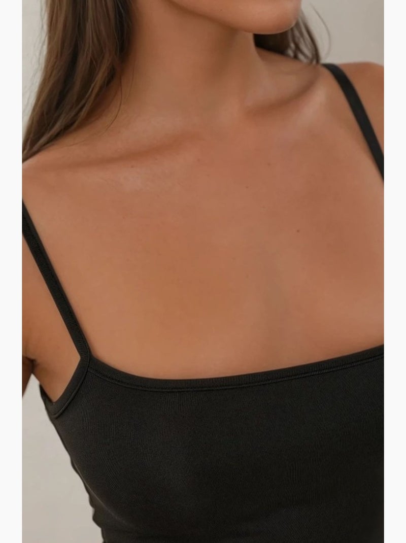 Vestido largo ajustado con cuello cuadrado hiccup Negro - Kiabi