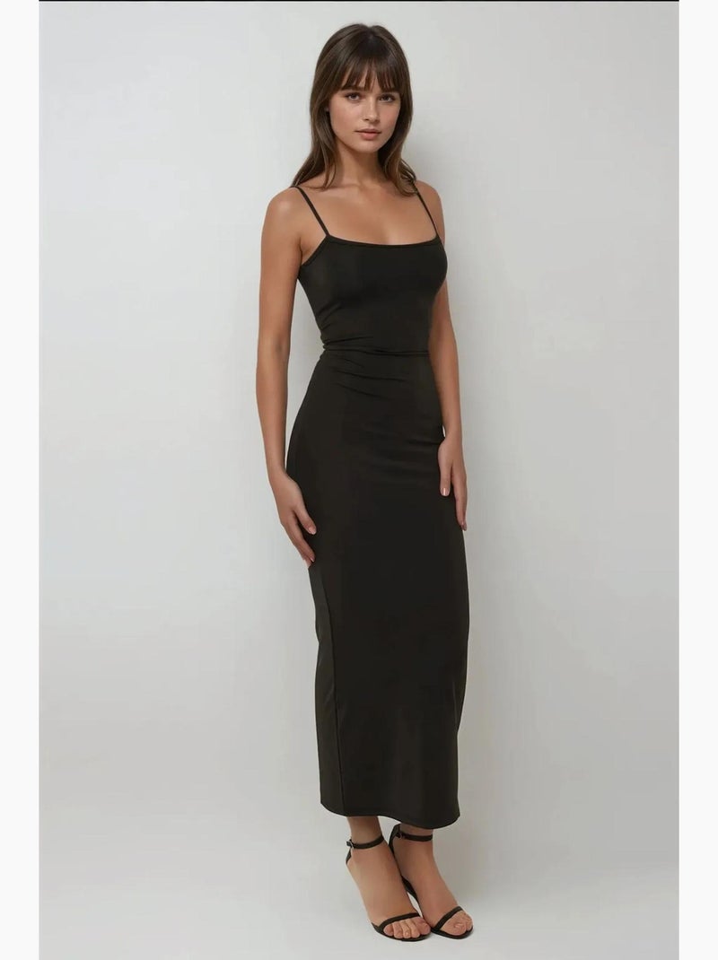 Vestido largo ajustado con cuello cuadrado hiccup Negro - Kiabi