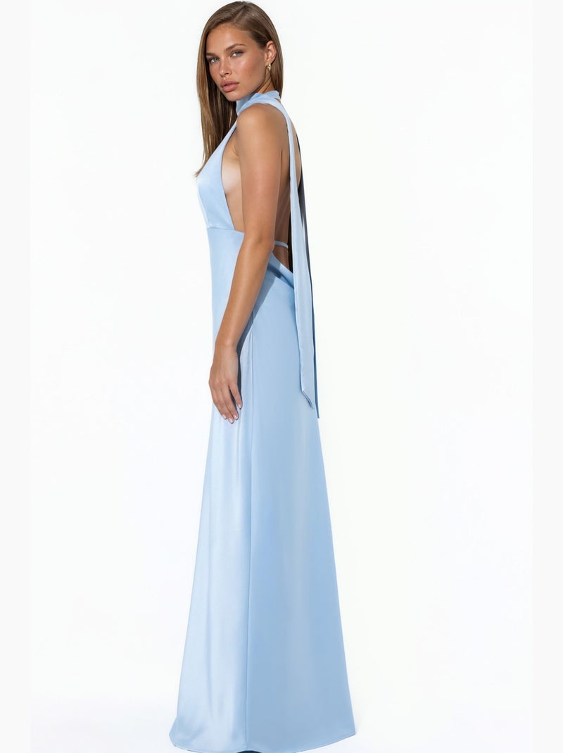 Vestido largo ajustado con cuello halter hiccup Azul cielo - Kiabi