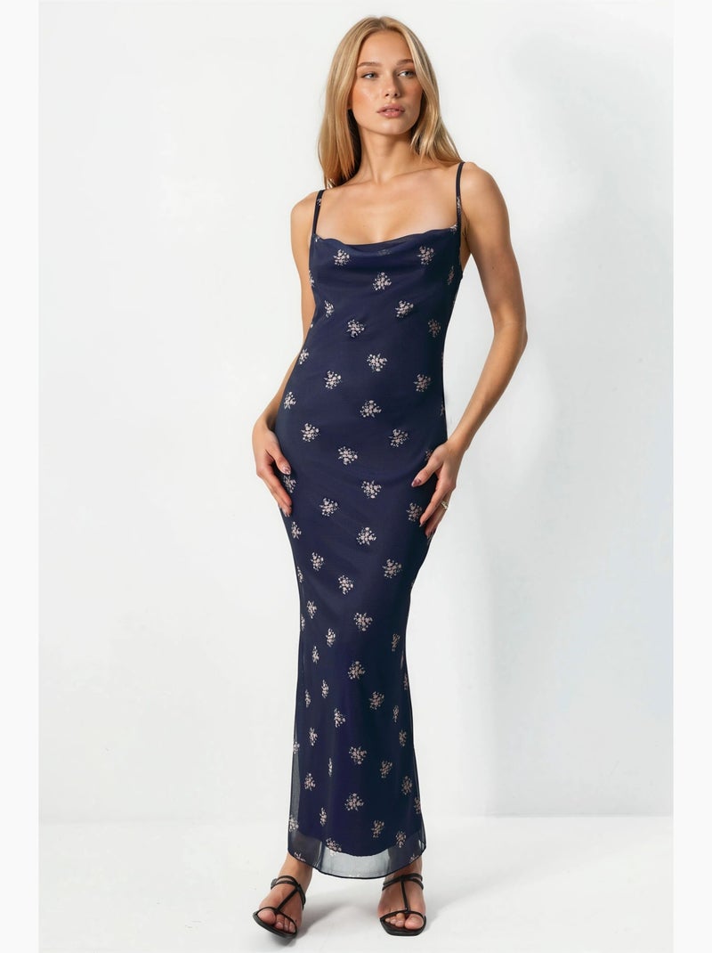 Vestido largo ajustado con estampado de leopardo hiccup Azul marino - Kiabi
