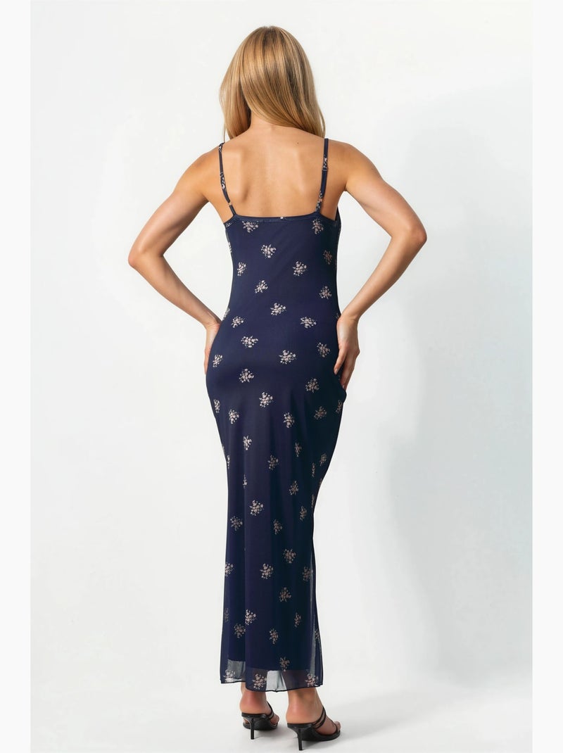 Vestido largo ajustado con estampado de leopardo hiccup Azul marino - Kiabi