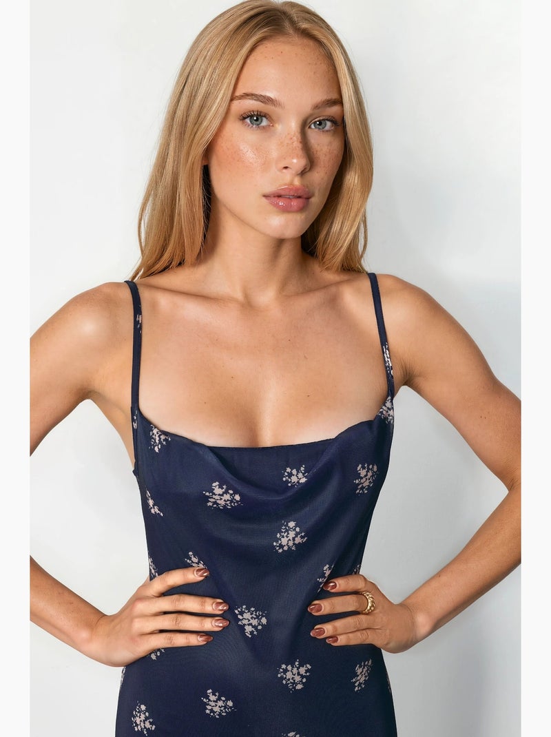 Vestido largo ajustado con estampado de leopardo hiccup Azul marino - Kiabi