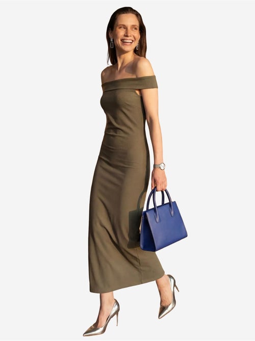 Vestido largo ajustado con hombros descubiertos y abertura de mi moda my fashion - Kiabi Vestido largo ajustado con hombros descubiertos y abertura de mi moda my fashion - Kiabi