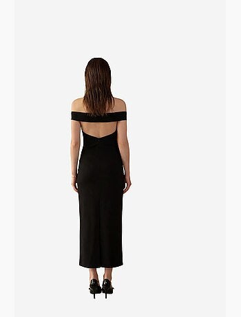 Vestido largo ajustado con hombros descubiertos y abertura de mi moda my fashion