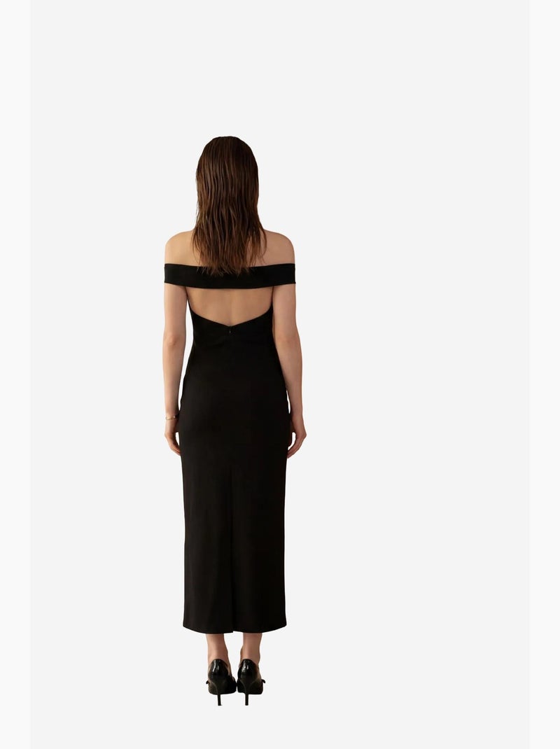 Vestido largo ajustado con hombros descubiertos y abertura de mi moda my fashion Negro - Kiabi