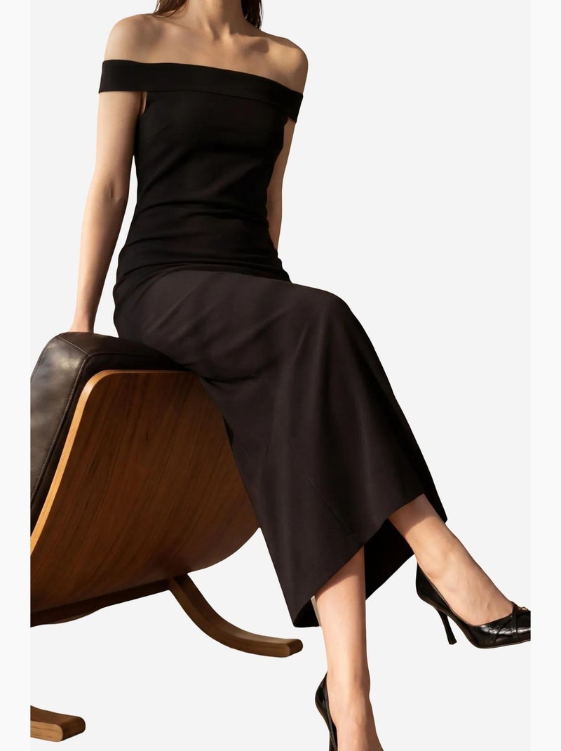 Vestido largo ajustado con hombros descubiertos y abertura de mi moda my fashion Negro - Kiabi