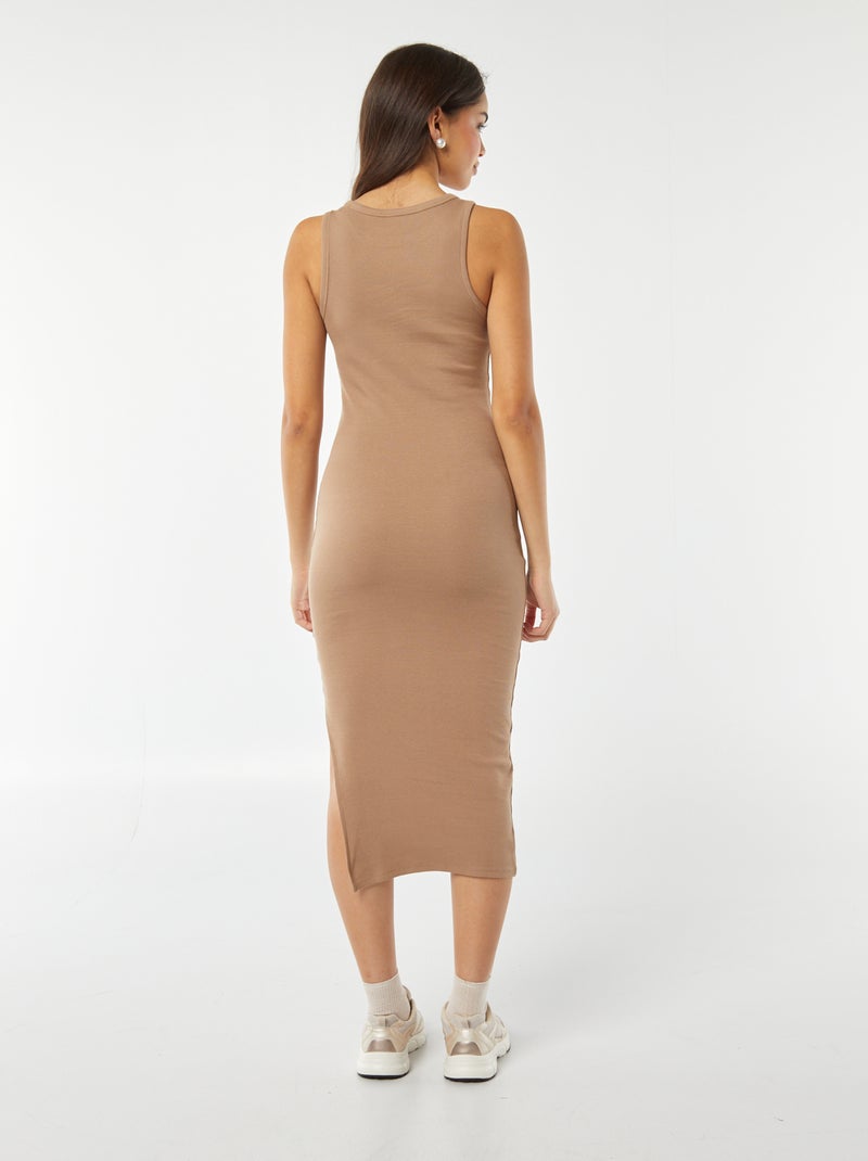 Vestido largo ajustado de punto de canalé sin mangas BEIGE - Kiabi