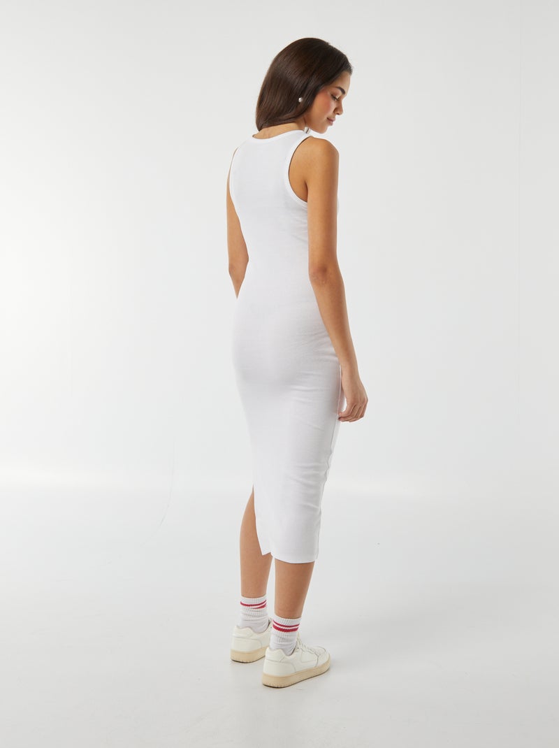 Vestido largo ajustado de punto de canalé sin mangas blanco - Kiabi