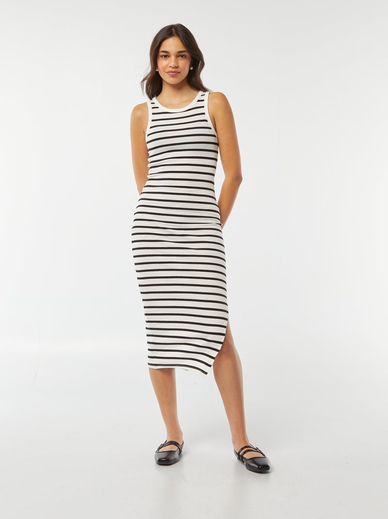 Vestido largo ajustado de punto de canalé sin mangas BLANCO - Kiabi