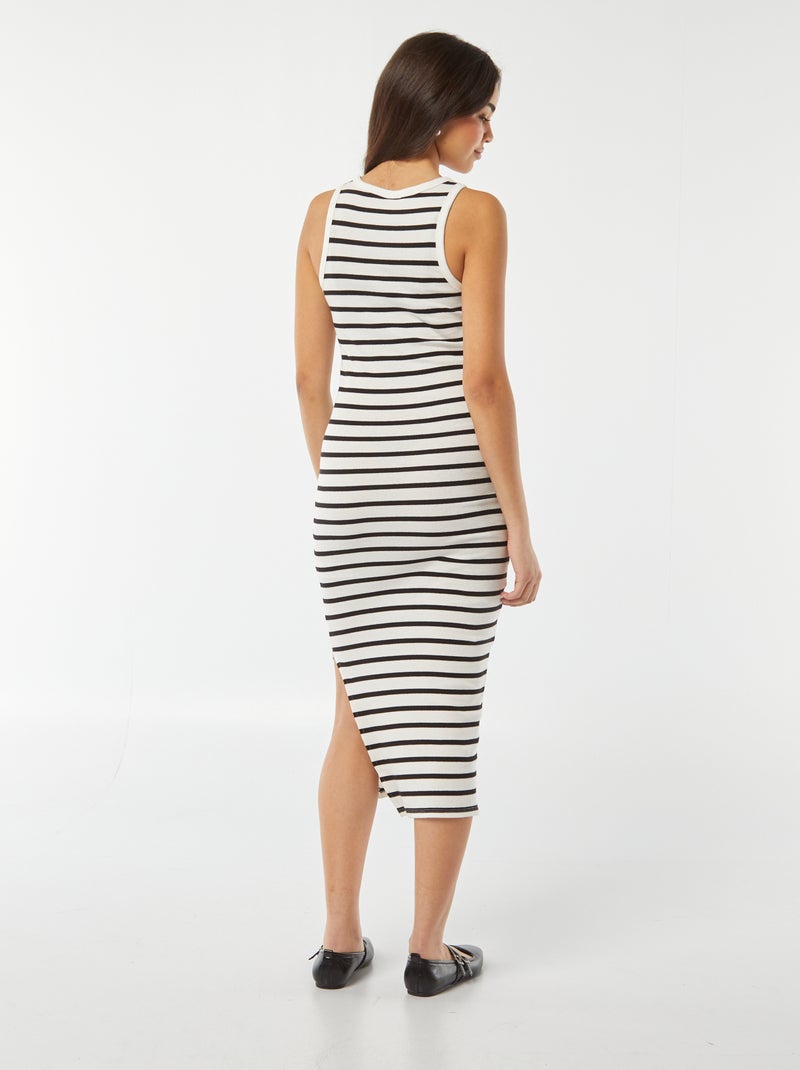 Vestido largo ajustado de punto de canalé sin mangas BLANCO - Kiabi