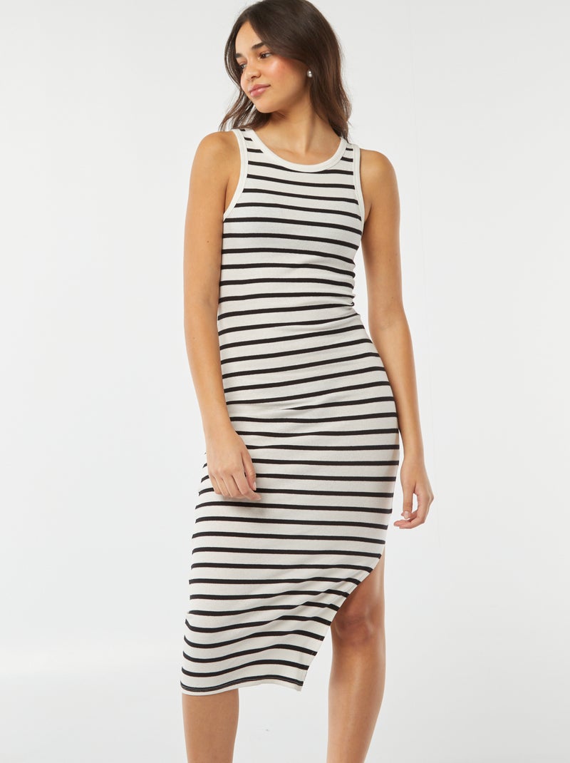 Vestido largo ajustado de punto de canalé sin mangas BLANCO - Kiabi