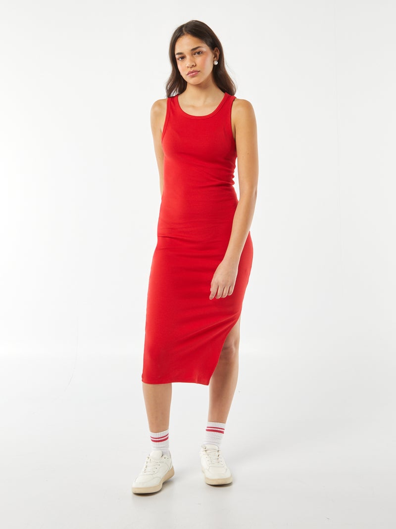 Vestido largo ajustado de punto de canalé sin mangas ROJO - Kiabi