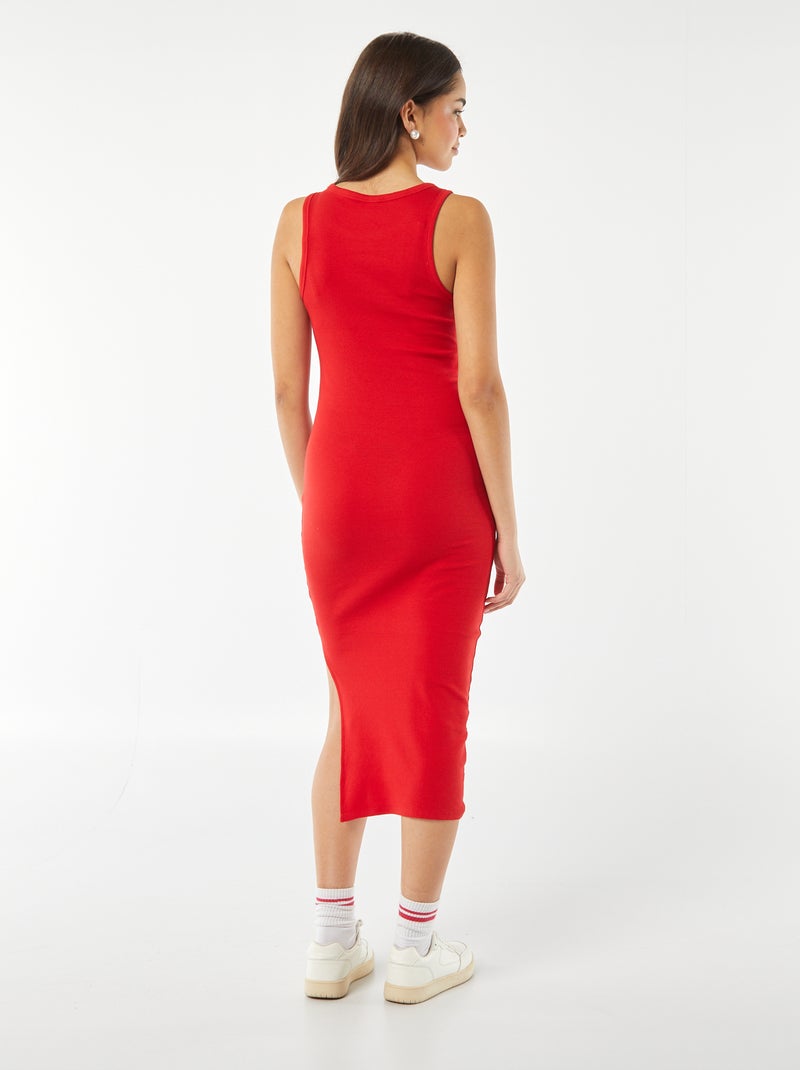 Vestido largo ajustado de punto de canalé sin mangas ROJO - Kiabi
