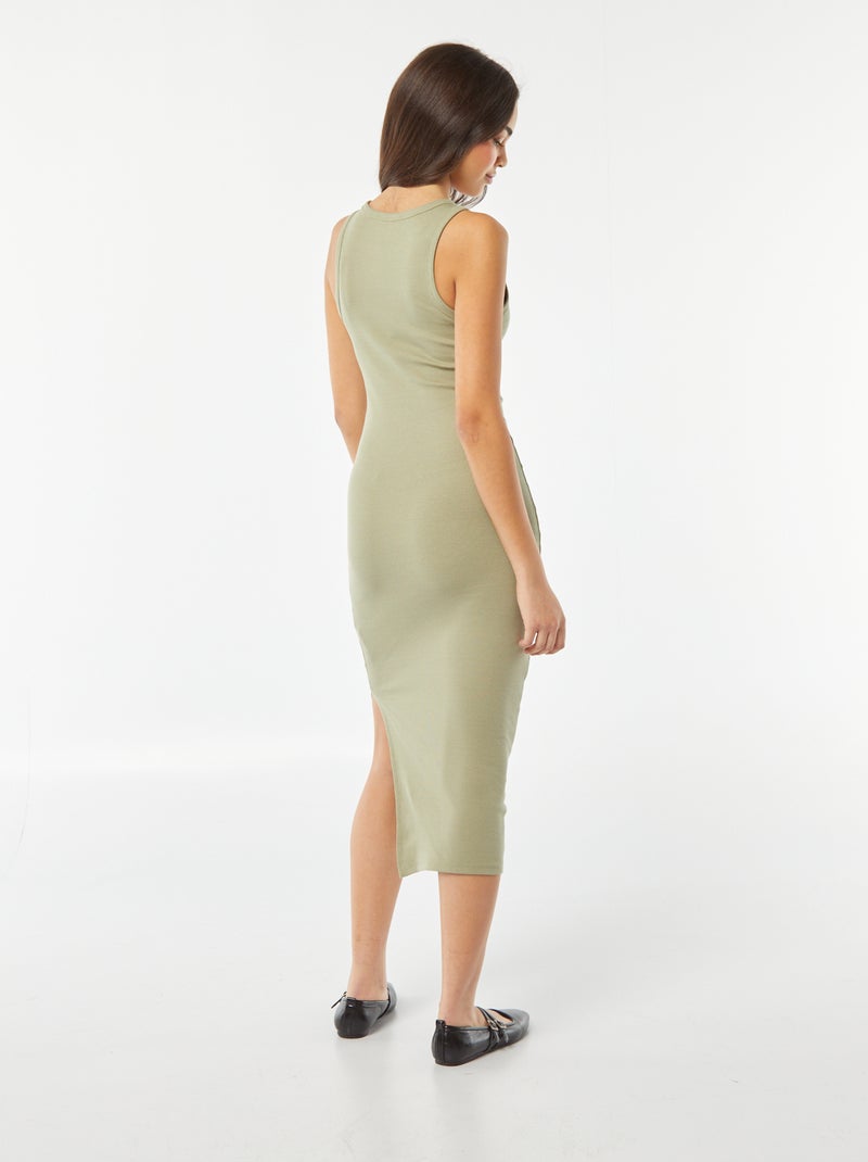 Vestido largo ajustado de punto de canalé sin mangas VERDE - Kiabi