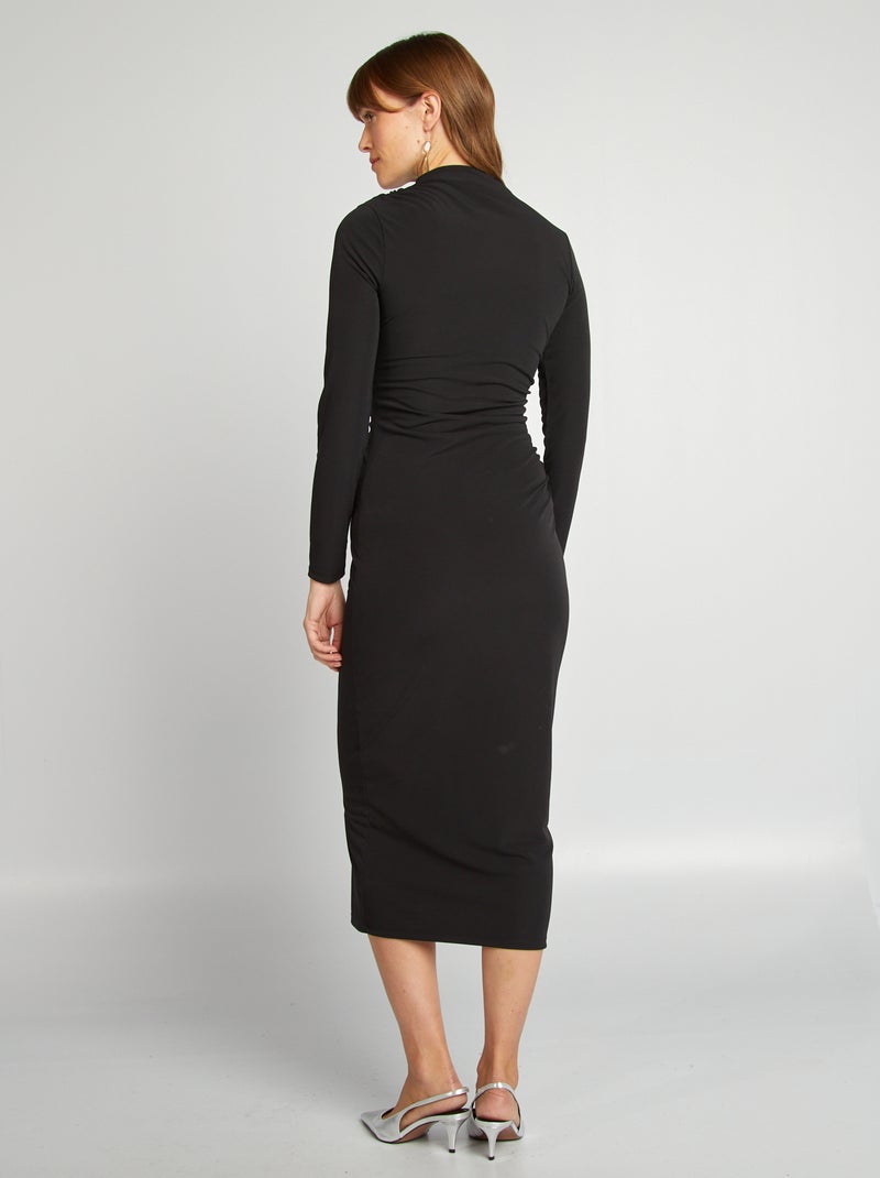 Vestido largo ajustado drapeado negro - Kiabi