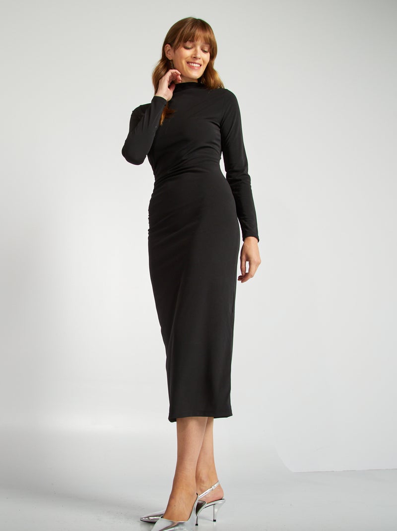 Vestido largo ajustado drapeado negro - Kiabi