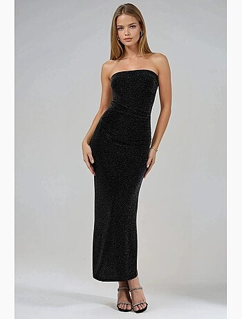 Vestido largo ajustado sin tirantes brillante busem