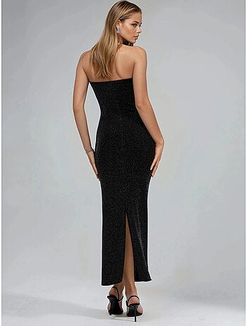 Vestido largo ajustado sin tirantes brillante busem