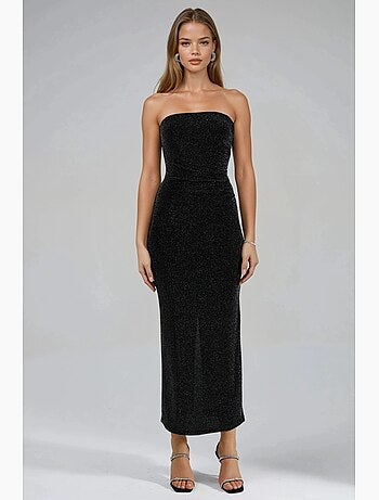 Vestido largo ajustado sin tirantes brillante busem
