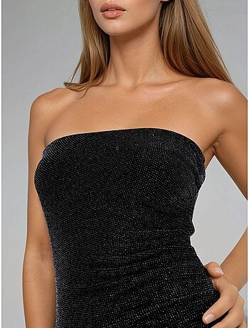 Vestido largo ajustado sin tirantes brillante busem