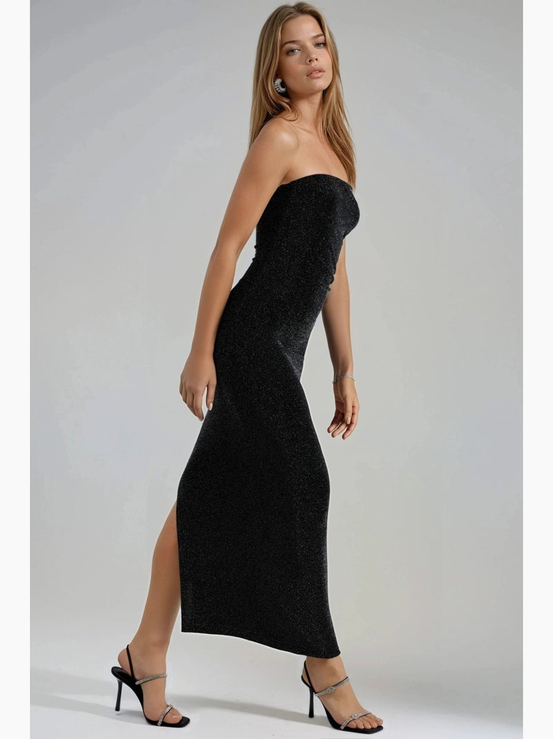 Vestido largo ajustado sin tirantes brillante busem Negro - Kiabi