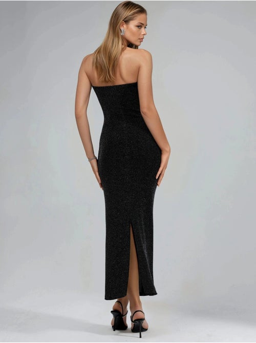 Vestido largo ajustado sin tirantes brillante busem - Kiabi Vestido largo ajustado sin tirantes brillante busem - Kiabi