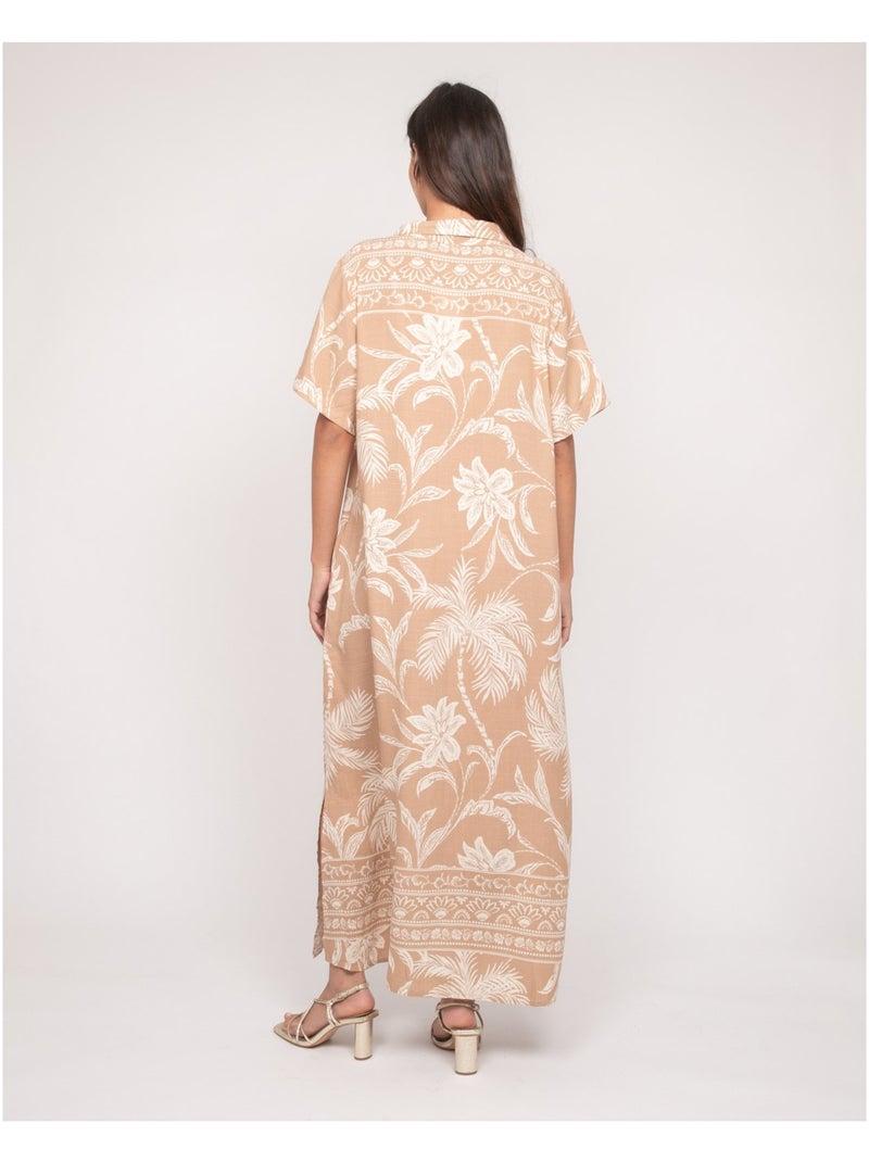 Vestido largo camisero estampado ILIAGO Beige - Kiabi