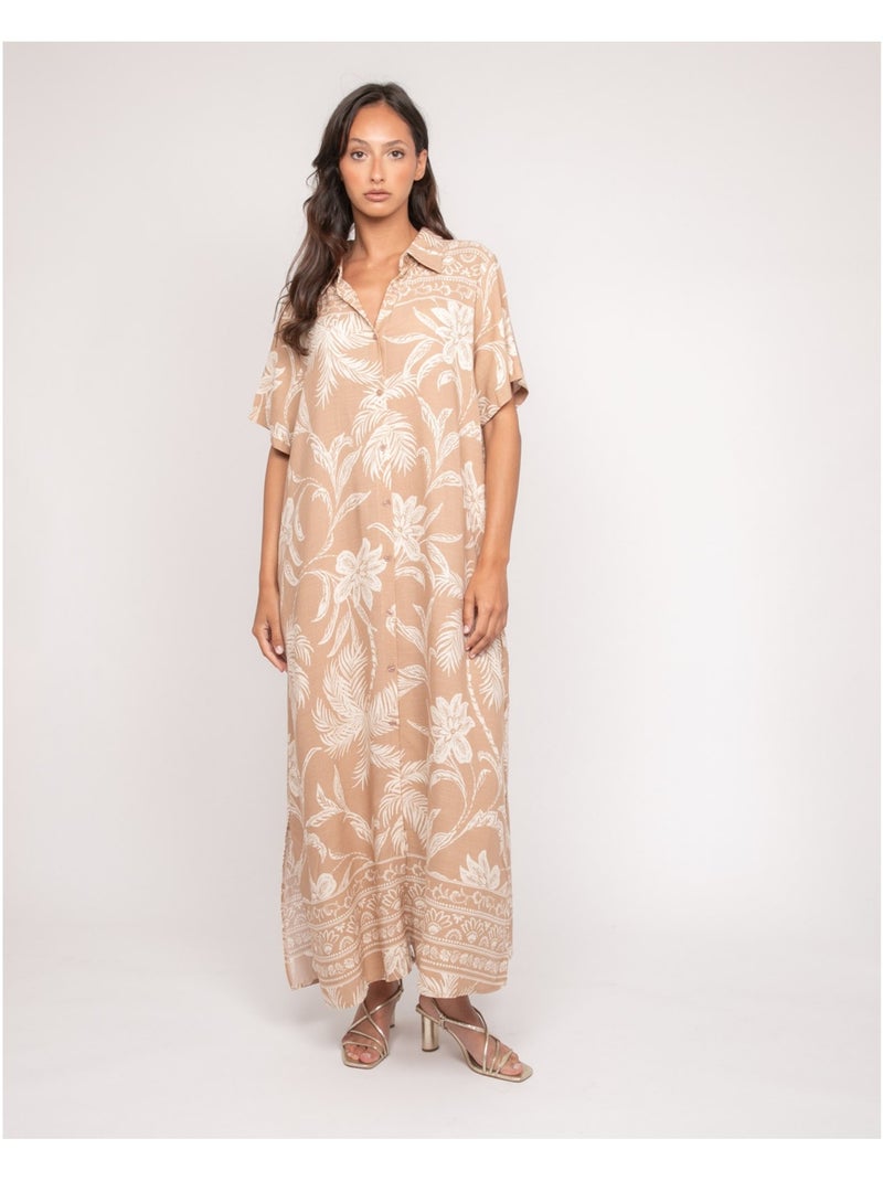 Vestido largo camisero estampado ILIAGO Beige - Kiabi