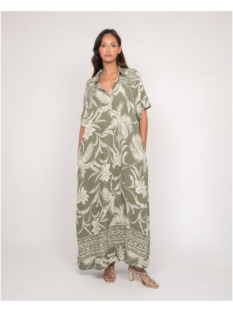 Vestido largo camisero estampado ILIAGO Caqui - Kiabi