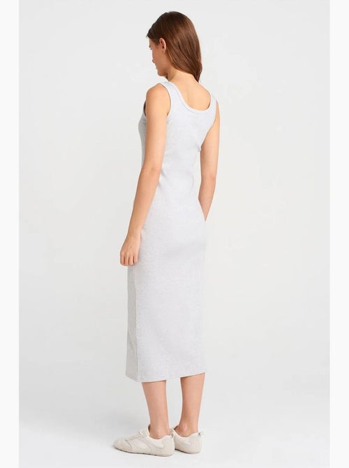 Vestido largo canalé ajustado con botones dilvin - Kiabi
