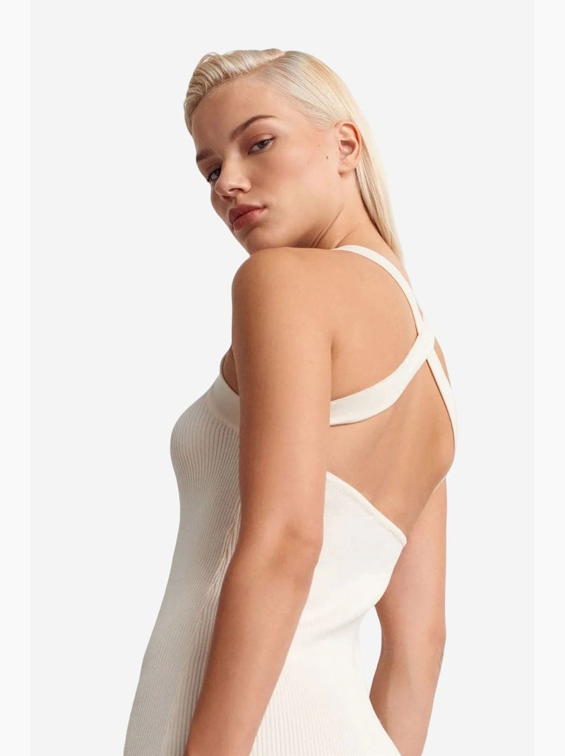Vestido largo canalé halter ajustado dilvin Crema - Kiabi