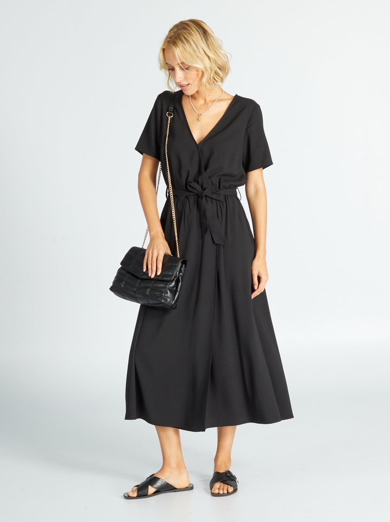 Vestido largo con abertura cruzada Negro - Kiabi