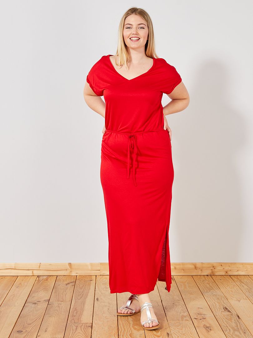 Vestido largo con abertura rojo - Kiabi